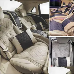 Almofadas de assento Almofada de cintura de carro para Maybach Sclass Encosto de cabeça Luxo Nappa Almofadas Lombar Almofada de Viagem Acessórios Drop Deliv Dhufq
