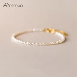 Beaded Metiseko Mini Natural Pearl Bracelet 925 Sterling Silver Chain Tiny Freshwater Pearl Bracelet Sweet Elegant for Girls and Women 230425