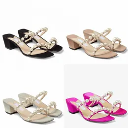 Amara Summer Nappa skórzane muły Pearl ozdoba paska Sandały Sandały Obcasy Kobiety Trendy Slingback komfort mody spacery M69W#