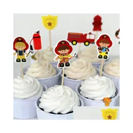 Other Festive Party Supplies 72Pcs Fireman Cake Toppers Cupcake Picks Cases Fire Fighter Kids Birthday Decoration Baby Shower Cand Dhdsy