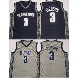 Men 3 Allen Iverson Custom Georgetown Hoyas College Jerseys Blue Grey Dostosuj uniwersytet koszykówkę