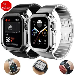 Luksusowe obudowy galwaniczne TPU Paski ze stali nierdzewnej Bamboo Łańcuchowe opaski Łańcuchowe pasy motyla Ochronne pasy okładki do Apple Watch 4 5 6 7 8 Ultra 49 45 44 42 mm