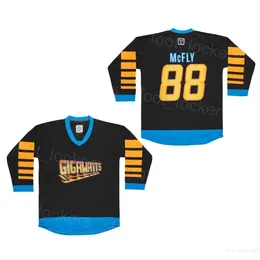 College Hockey Movie Gigawatts Jerseys 88 Marty McFly Back To The Future Vintage Film Embodery for Sport 팬 통기 가능한 풀오버 대학교 팀 컬러 블랙