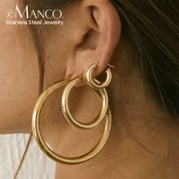 Hoop Huggie E MANCO Classic rostfritt stål öronspänne för kvinnor Trendiga guldfärg Små stora cirkelörhängen smycken Tillbehör 230424