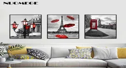 Black and White Tower Red Umbrella Canvas Painting Paris Street Wall Art Poster Prints Decorative Picture for Living Home X07269131747