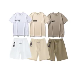 FOGGg arder shirt FOGG summer short sleeved double thread ESS letter flocking printing high street casual men and women loose T shirt shorts set