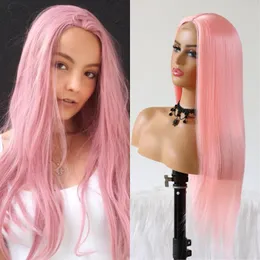 دانتيل الشعر الاصطناعي الوردي مع طفل طبيعي طويل مستقيم الاستخدام للحفلات اليومية للنساء الموضة