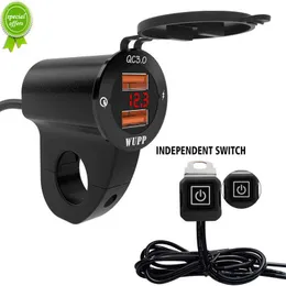 Novos motocicletas de liga de alumínio MONTAGEM DE MONTAGEM SAE SAE IMPRESSO DE 12V QC3.0 CARGULADOR USB DUL