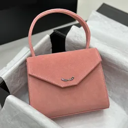 Pobieżnie Designer Pink Suede kwadratowa torba z pół okrągłym uchwytem Trapezoidalna klapa srebrna metalowa sprzęt 17 cm luksusowa torebka księżniczka torebka kosmetyczna