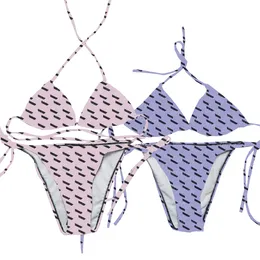 Women Beach Vacation Swimwear Letters Printed Bathing Suit Sexy Split Swimsuit Breathable Bikinis Set