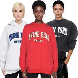 디자이너 Anine Bing City Women Pullover Sweatshirt 새 문자 버스트 양털 스웨터 프린트 둥근 목 암컷면 AB 까마귀 대형