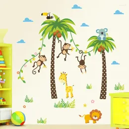 Bakgrundsbilder Icke-giftigt Monkey Coconut Tree Cartoon Wall Sticker Home Living Room Children's Nursery Bakgrund Dekoration Klistermärken