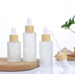 100pcs Doğal Bambu Kapaklar Buzlu Cam Damlalı Bozlar Boş İletim Yağı Ambalaj Konteyneri 20ml-100ml