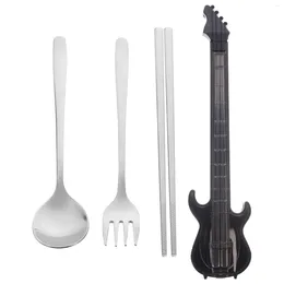 Servis uppsättningar Travel Silverware -redskap Återanvändbart lunchfodral Portable Chopstick Forks Spoons Guitar