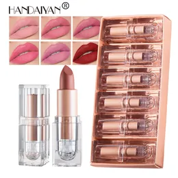 HANDAIYA Crystal Square Tube Lipstick Small Ice Cube Набор матовых помад 6 шт. Бархатный долговечный профессиональный тюбик для макияжа губ