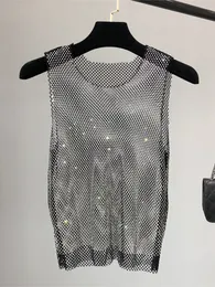 Women's Tanks Camis Crystal Beads Shining Party Club Sexy Hollow Diamond Stamped Winky Sleeveless Top 230425