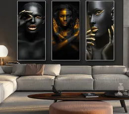 Preto e ouro africano nu mulher quadros pintura em tela cartazes e impressões escandinavo arte da parede imagem para sala de estar decoração t2705116