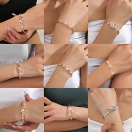 Armband 2023 Sommer-Art- und Weiseblumen-Blatt-Muster-Goldsilber überzog Armband-Armbänder Cassic Zirkon-weibliche Armband-Tropfen