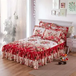 Łóżko miłośnik spódnicy Para dla dorosłych Dziewczyna Red Różowa gruba pikowana spódnica na łóżko miękka bawełniana okładka bawełniana lniana singiel pełna rozmiar królowej rozmiar 2m 230424