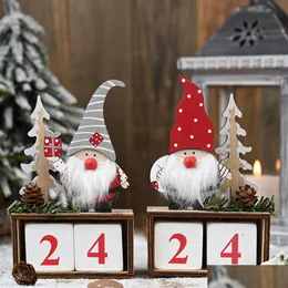 Juldekorationer Desktop Ornament Santa Claus Gnome Träkalender Advent Countdown Decoration Home Tabletop Decor W-00775 DRO DHGUN