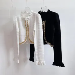 Giacche da donna firmate Cardigan a maniche lunghe Polo con risvolto di alta qualità Moda slim fit bianco Ricamo stampato Fibbia in metallo lavorata a maglia