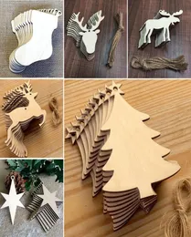 Ornamenti per l'albero di Natale Truciolo di legno Intero pupazzo di neve Albero Calzini di cervo Ciondolo appeso Decorazione natalizia Regalo di Natale 10 pezzi Lotto WX92848839