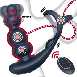 Vibratorer fjärrkontroll manlig prostata massager vibrator 360 ° rotera leksaksring pluggar onanator dildo anal rumpa sex plug wearable 231124