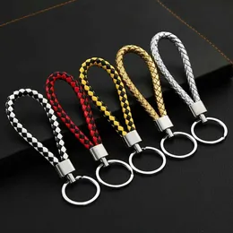 Car Key Colorful Pu Leather Braided Woven Rope Keychains Double Rings Fit Diy Bag Pendant Key Chain Car Keyrings Men Women Small GiftL231153