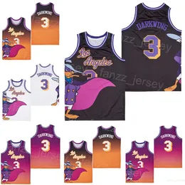 Basketball 3 Cartoon Darkwing Movie Jerseys 1992 Los Angeles La Retro for Sport Pure Cotton Black White Purple Breattable Vintage Hiphop Pullover College Uniform