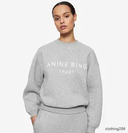 Anine Bing Women Fleece Sweater English Letter Printing Classic Flower Gray Cotton Sweatshirt Designer Pullover Hoodies Cheap sale High Quality