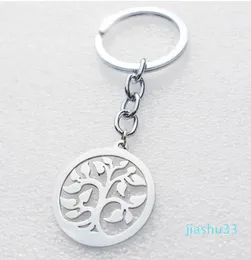 Nyckelringar Tree of Life Keyring Rostfritt stål Växtblad Träd Keychain Män Kvinnor Klassiska smycken Partihandel