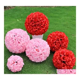 Dekorativa blommor kransar 15 till 30 cm konstgjord kryptering rose sidenblomma kyssande bollar hängande boll för julprydnader vi dhivw