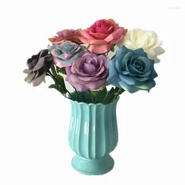 Flores decorativas 4pcs/lote 2023 Rosas de seda artificial Haste flor para casamento de casamentos namorados decoração de pografia de mobília