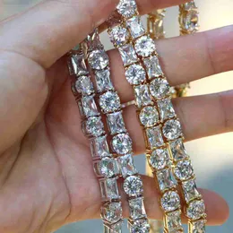 Iced Out 7mm CZ Diamond Shiny مثل Moissanite Tennis Chain White Gold Plated