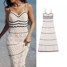 Casual Dresses 2023 Summer Dres's Beach Style Knitted Slim Fit Strap Long Dress Color Hollow Elegant Tight 230424