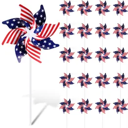 July 4th Patriotic Pinwheel Set - 2 Metal American Flag Pinwheels For Yard & Garden Decor
