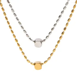 Ketten Allme Ins Mode 18 Karat Gold Silber PVD-beschichteter Titanstahl Nicht trübe Bohnen Würfel Strang Perlen Halsketten für Frauen Halsband