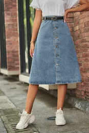 تنورات Denim Work Dress Discal Midlength Woman 2023 Summer Prosonsile Slim Wash One Breasted Streetwear 230424