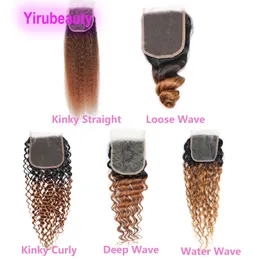 Peruanisches reines Haar 1B / 30 Ombre-Farbe Yirubeauty Kinky Curly Deep Wave 4X4 Lace Closure Free Part 10-24inch
