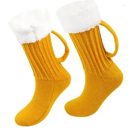 Men's Socks Yellow Knitted Cute 3D Beer Mug Christmas Gift Unisex Autumn Winter Thick Keep Warm Soft Floor For Men Women Hosiery