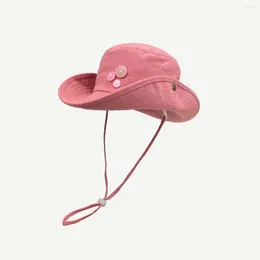 Berets VACIGODEN Mode Retro Knopf Kordelzug Cowboy Eimer Hut Männer Frauen Outdoor Camping Wandern Kappe Sommer Tour Sonnenschutz