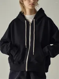 Sweats à capuche pour femmes et hommes, couleur unie, cordon de serrage, fermeture éclair, manches longues, coton mélangé, pull de sport court, automne 2023