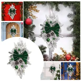 装飾的な花素朴なクリスマスの家の装飾グリーンとホワイトアドベントボウノットリースリングメリーコートヤングガーランドパーティー