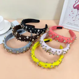 Estilos de moda Candy Color Bands para a cabeça da cabeça francesa Carreta de cabeleireiro de alta qualidade Cristal pérolas Mulheres meninas ao ar livre Sport Acessórios de cabelo com jóias