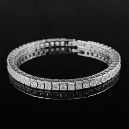 Bracelets de charme de 3 mm de pedra de 18 cm de comprimento de prata à mão Princess Cut Zircon Barcelet Bangle para mulheres Jóias de moda noiva S4798 230425