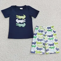 Kläder set grossist baby pojke sommaren set korta ärmar broderi alligator bomullskläder skjorta tee barn shorts barn jagande outfit