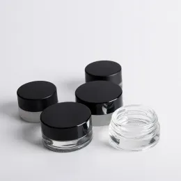 wholesale Frascos de vidrio vacíos 3G con revestimiento de tapas negras Recipientes pequeños de vidrio grueso redondo transparente de 5 ml para aceite Bálsamo labial Cera Cosméticos ZZ