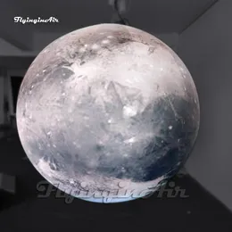 Fantastisk stor hängande uppblåsbar Pluto Balloon Solar System Planet Ball Big sfär med LED -ljus för plats för tak