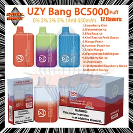 オリジナルのUzy Bang BC 5000 Puff Dopalable Vape Pen 12 Flavors e Tagemet Type-C 650MAH充電式バッテリー14ML 0％2％3％5％カートリッジ蒸気装置パフ5K