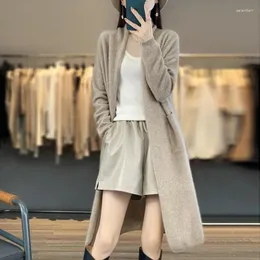 Women's Knits FRSEUCAG Cardigan Wool Long Sweater Trend Fashion Knitted V-neck Sleeve Pure Coat